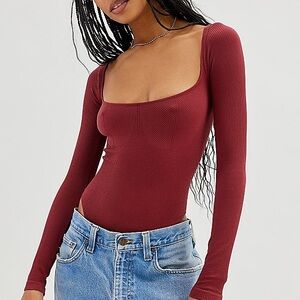 Urban Outfitters Burgundy Ribbed Bodysuit